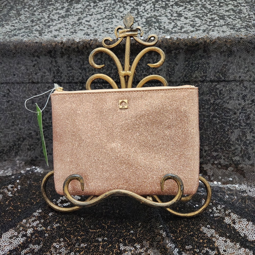 Kate Spade Rose Gold Pink Glitter Pouch